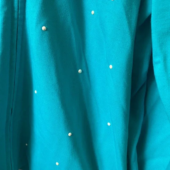 Quacker‎ Factory XL Turquoise Embellished Full Zip Sweatshirt Jacket - Picture 6 of 8